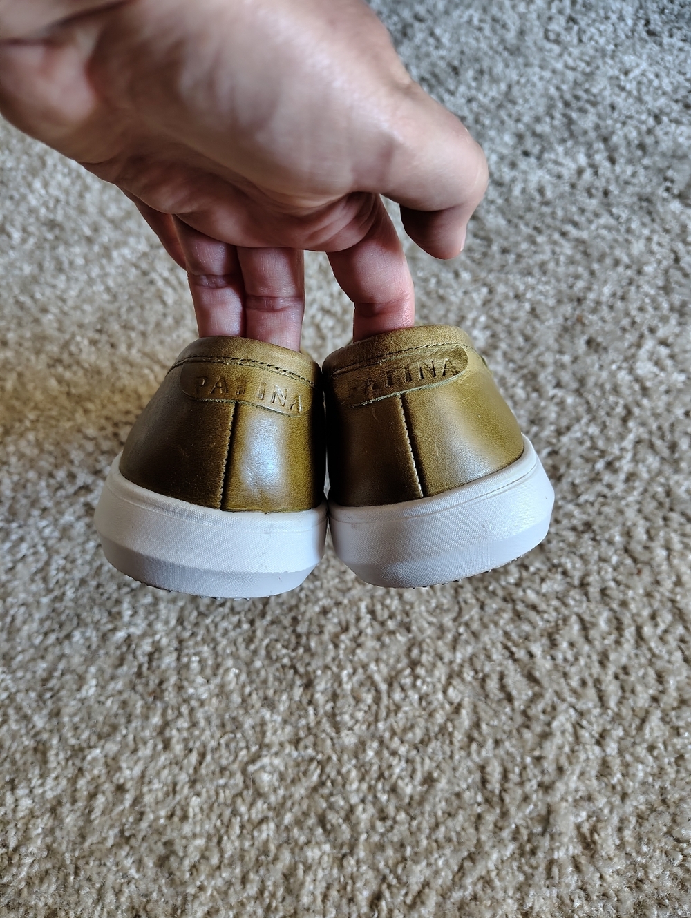 Patina Olive Green Leather Penny Loafers - Picture 3 of 5